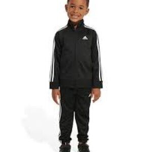 adidas Black Track Jacket & Pants with White Stripes